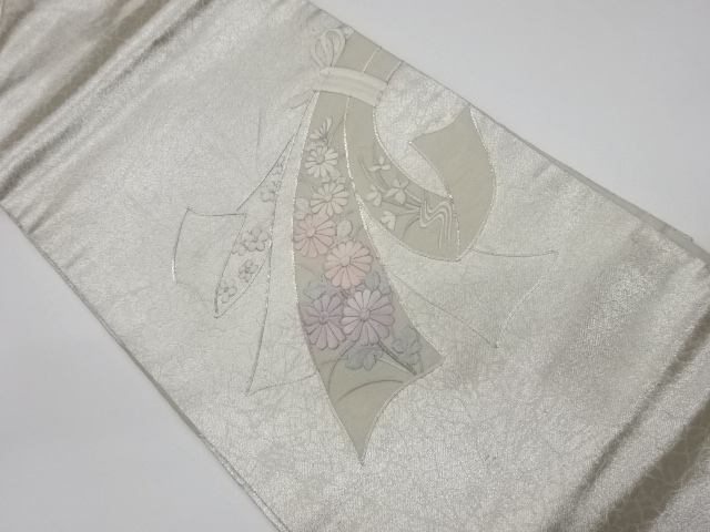 JAPANESE KIMONO / VINTAGE NAGOYA OBI / EMBROIDERY / KIKU & FLOWER WITH NOSHI PATTERN